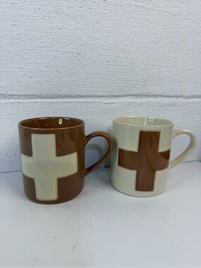 Creative Co-op Swiss Cross Set of 2 Coffee Mugs